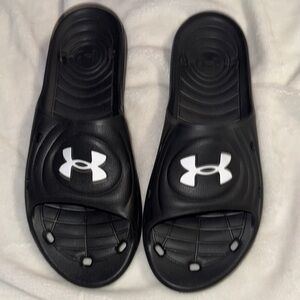 Under Armour Black and White Slide Sandals